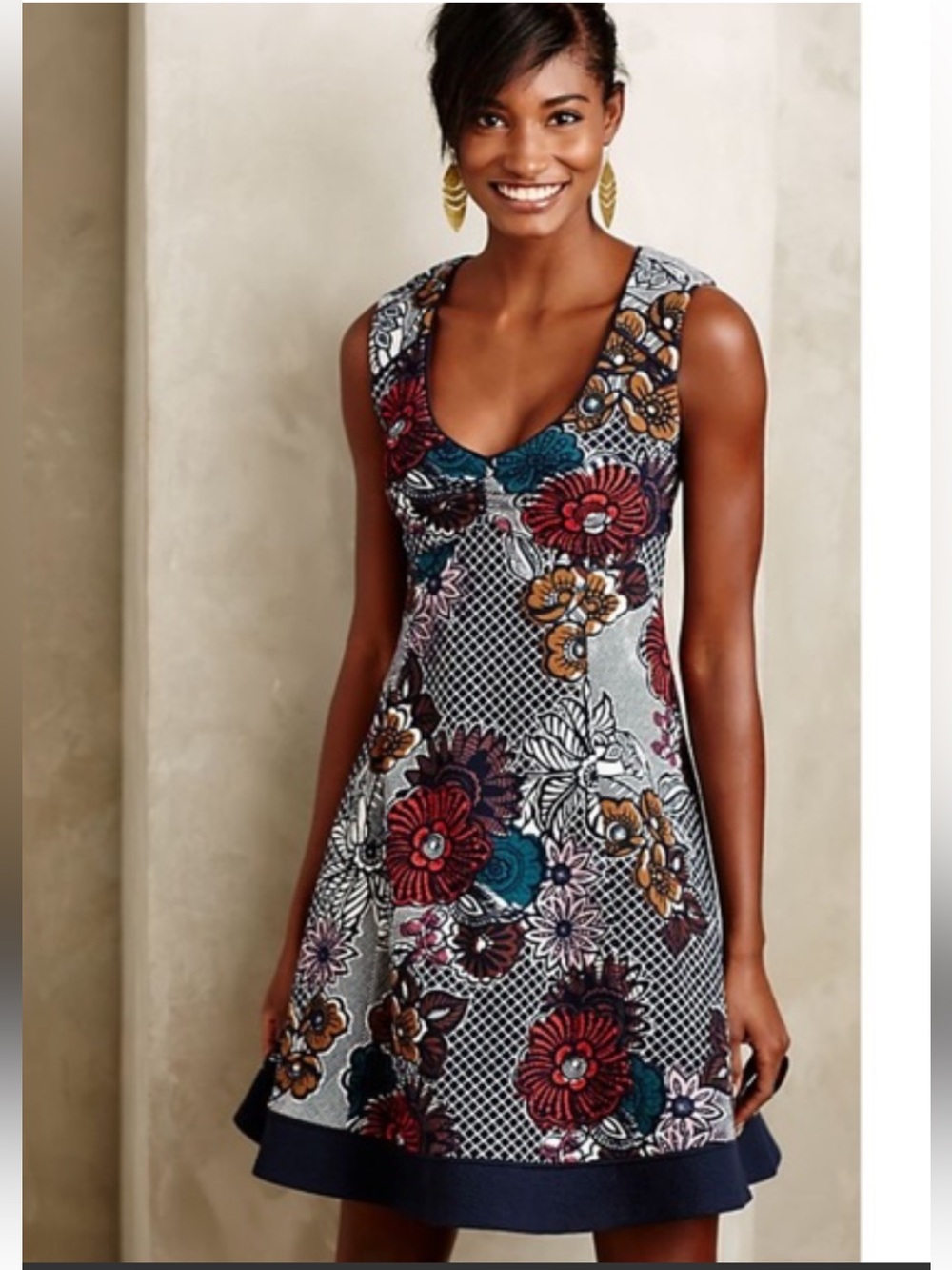 MAUVE x Anthropologie Fairchild Floral Print Flared Dress Cottagecore Lux Retro